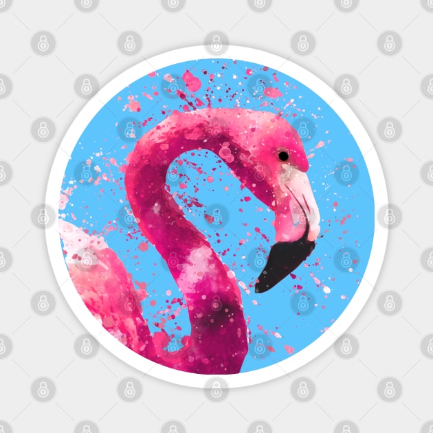 Dramabite Flamingo Pink Watercolor Painting Gift Wife Girlfriend Magnet by dramabite